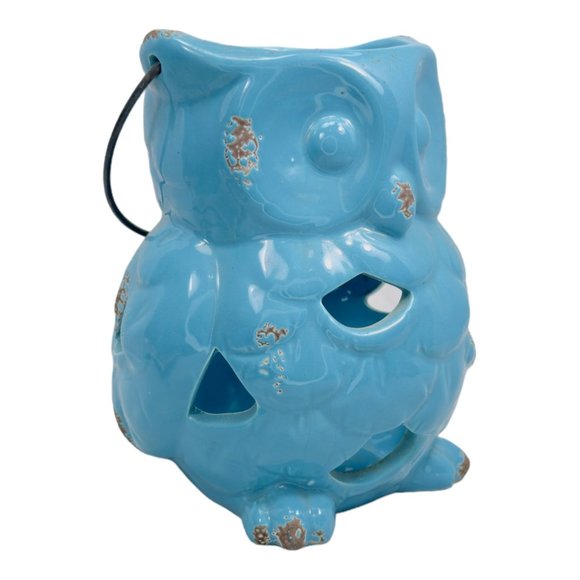 Apropos Home Collection Ceramic Owl Candle Holder/ Lantern Blue 7" - Picture 2 of 12